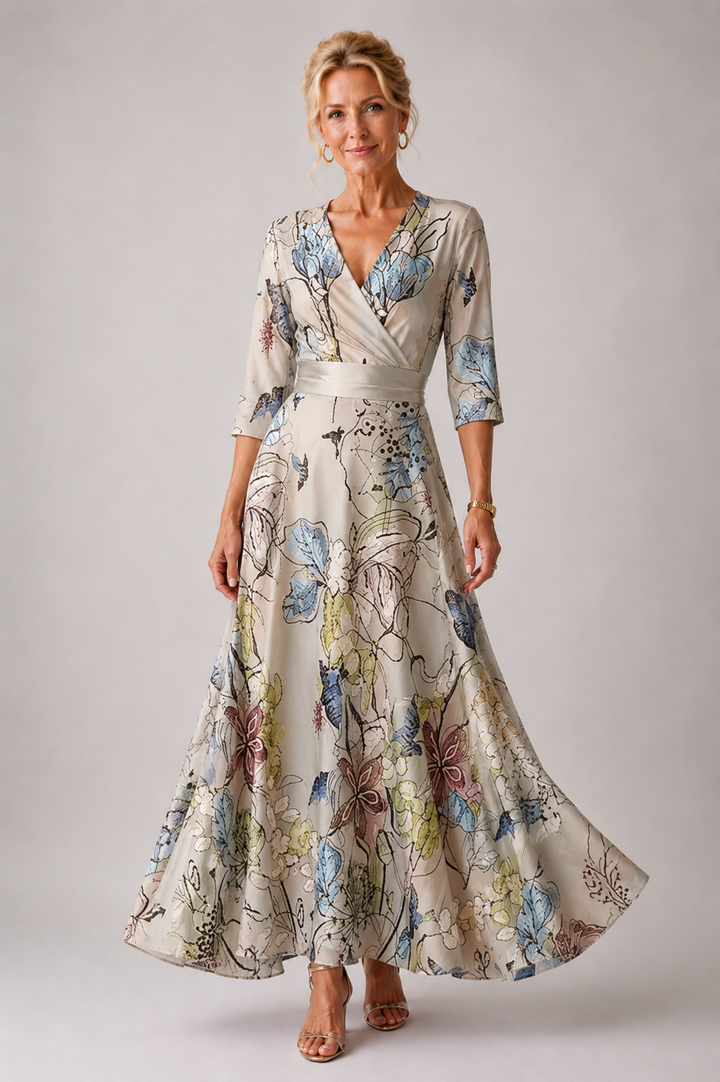 Elegant floral print Ysa chic dress by Emma & Rose Cape Town, featuring a stylish design and vibrant flower pattern.