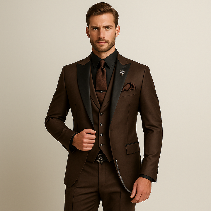 Harrington Oxford Men formal three-piece suit black peak lapels, view 3 - Elena Harper