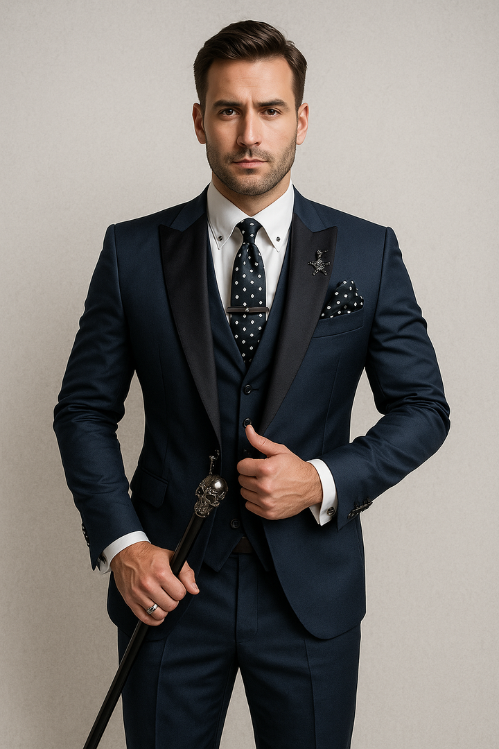 Harrington Oxford Men formal three-piece suit black peak lapels, view 5 - Elena Harper