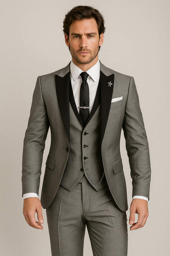 Harrington Oxford Men formal three-piece suit black peak lapels, view 6 - Elena Harper