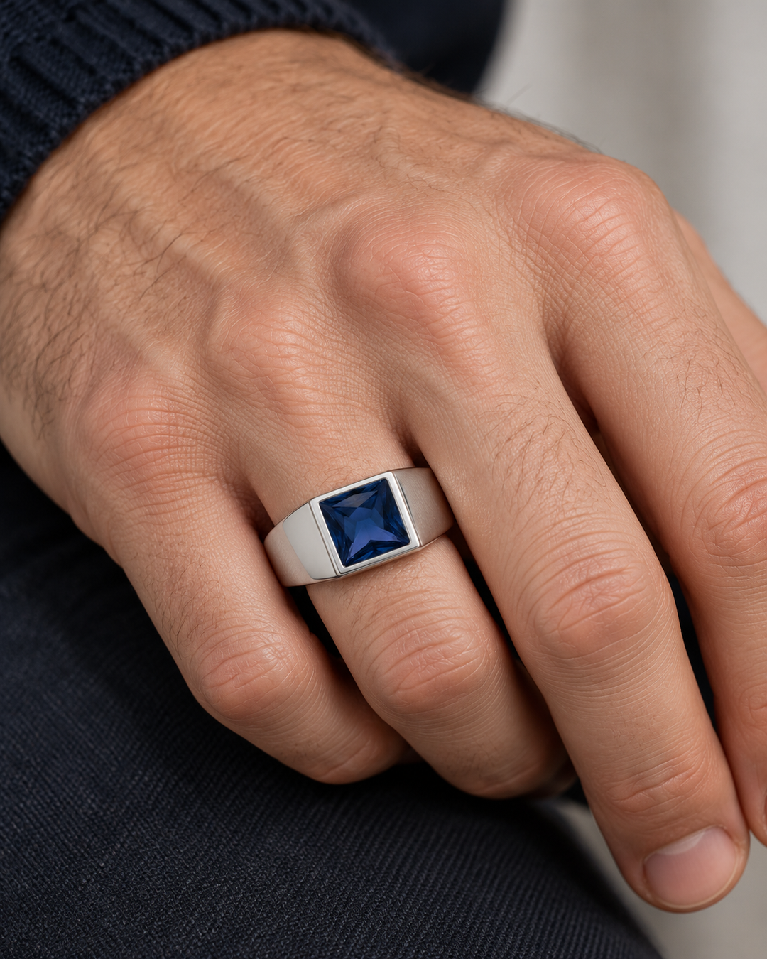 Sapphire Square Blue Zirconia Ring For Men