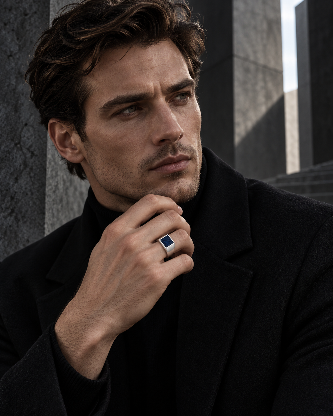Sapphire Square Blue Zirconia Ring For Men