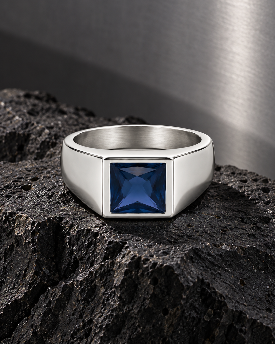 Sapphire Square Blue Zirconia Ring For Men