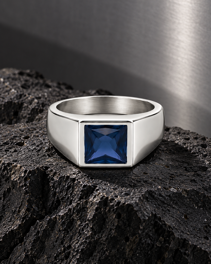Sapphire Square Blue Zirconia Ring For Men