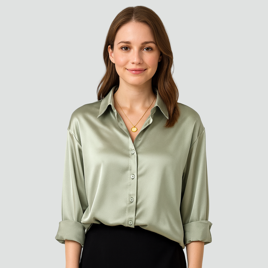 Luxury Satin Oversized Blouse with Button Closure for Women