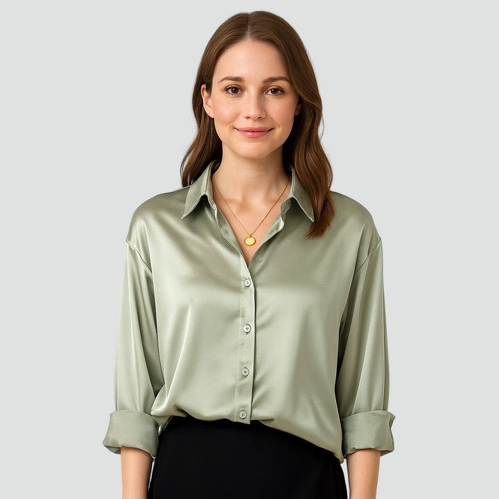 Luxury Satin Oversized Blouse with Button Closure for Women