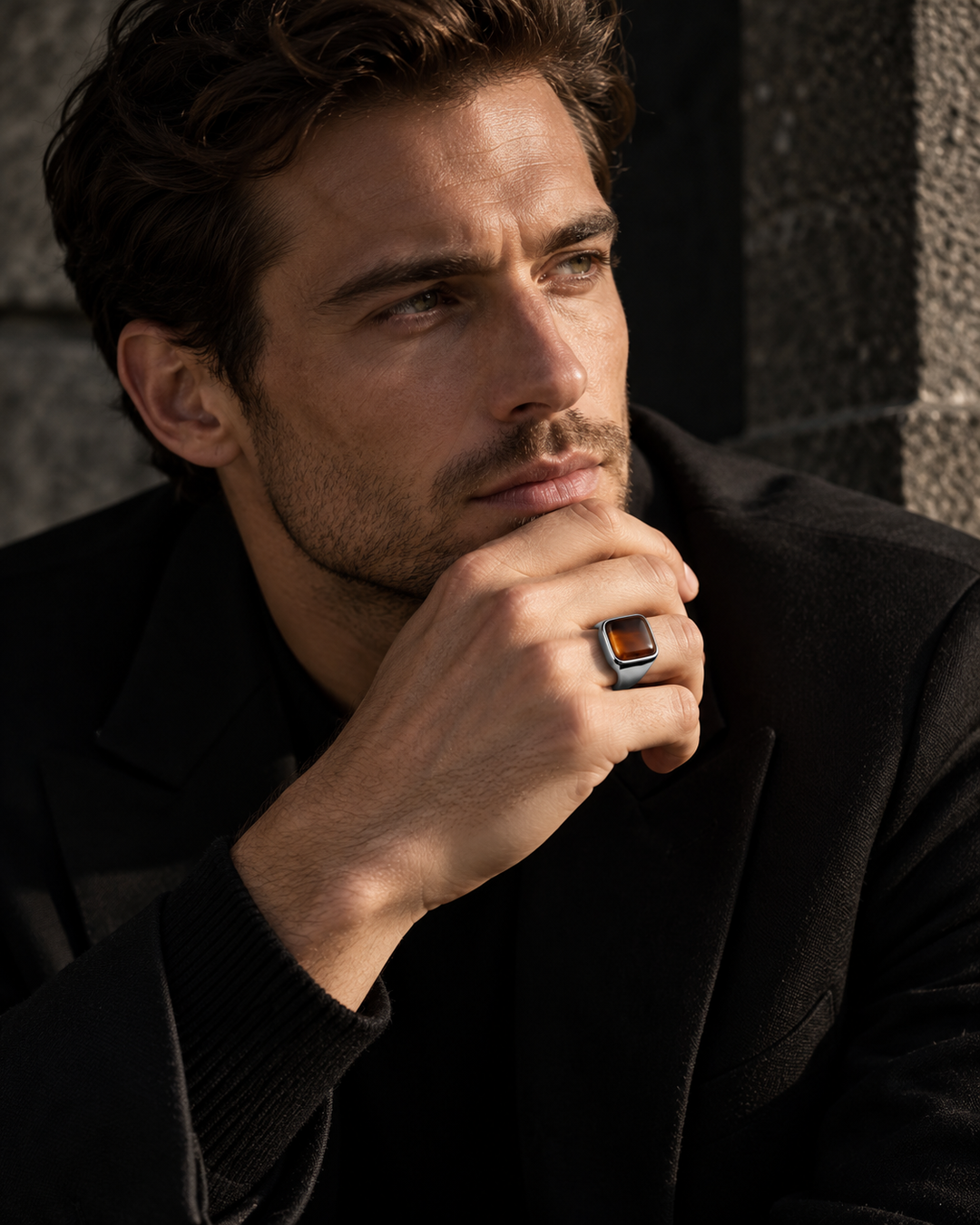 Tiger Eye Natural Stone Signet Ring for Men