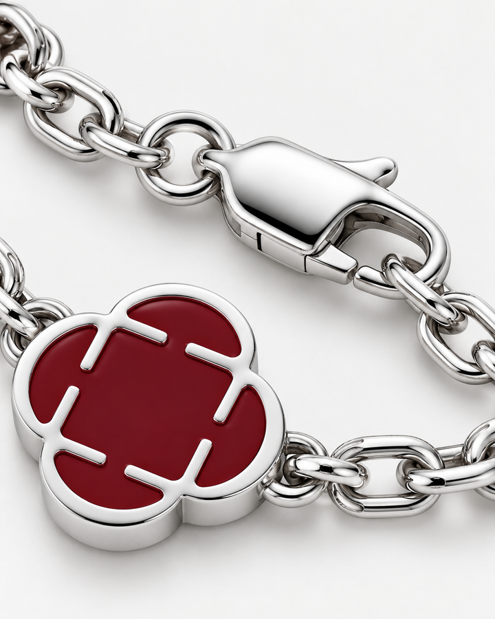 Silver Bracelet with Bordeaux Clovers