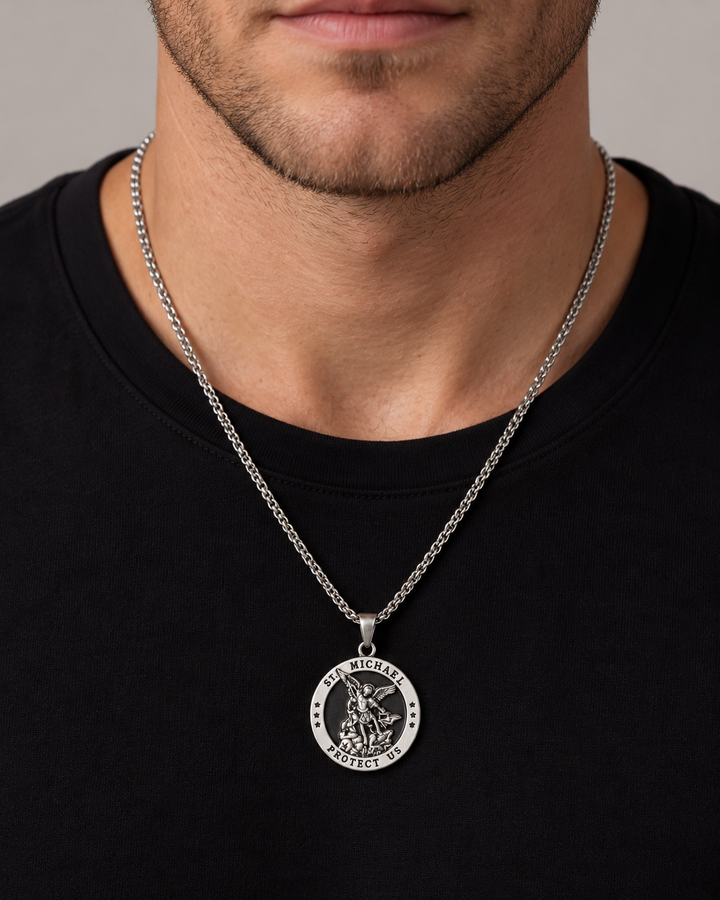 Saint Michael Archangel Medallion Necklace For Men