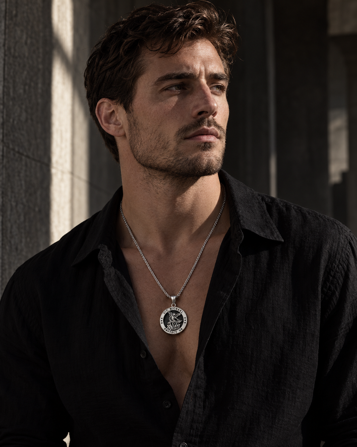 Saint Michael Archangel Medallion Necklace For Men