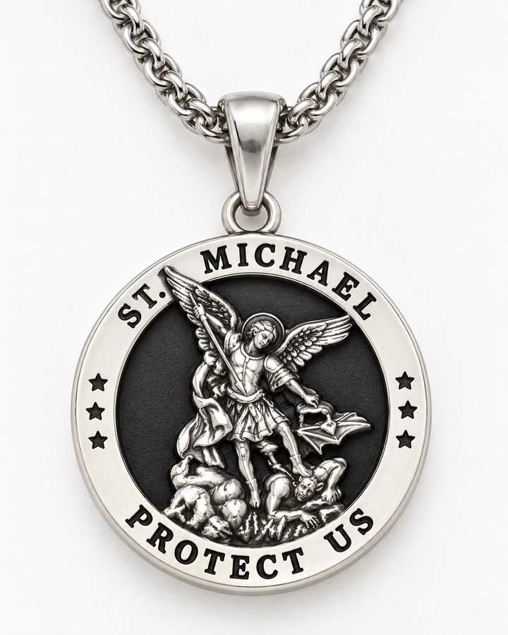 Saint Michael Archangel Medallion Necklace For Men