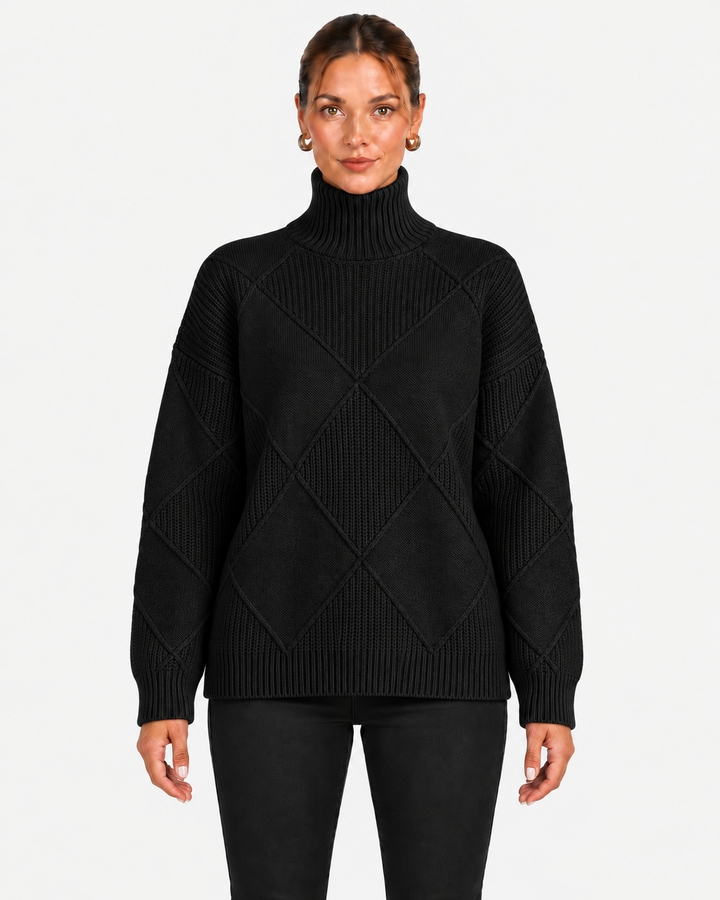 Textured Turtleneck Sweater for Women in Relaxed Fit, view 7 - Elena Harper