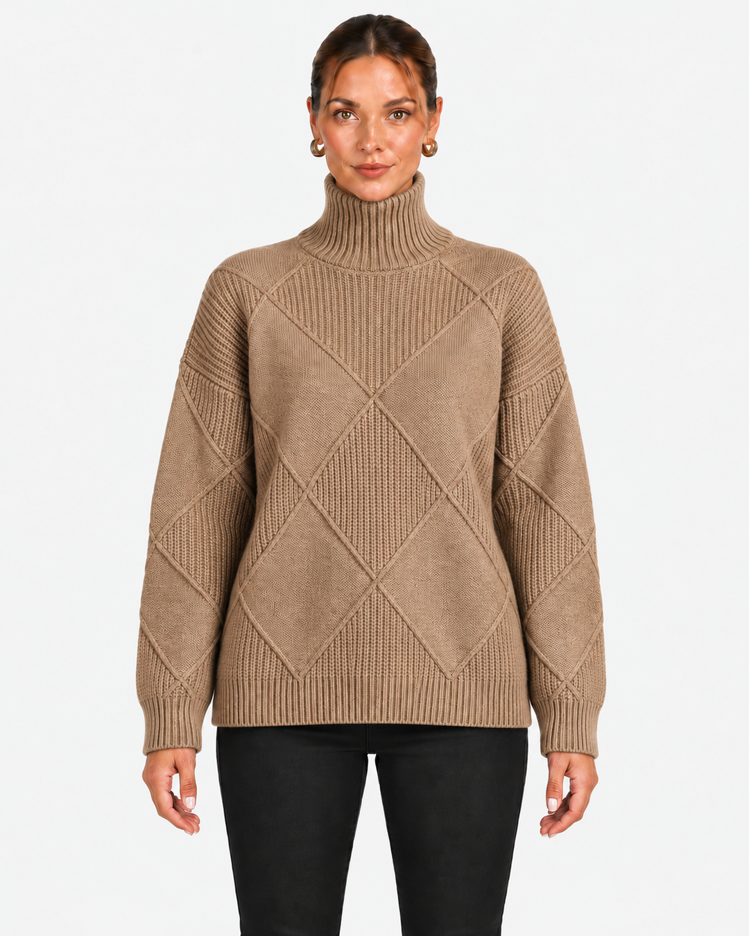 Textured Turtleneck Sweater for Women in Relaxed Fit, view 4 - Elena Harper