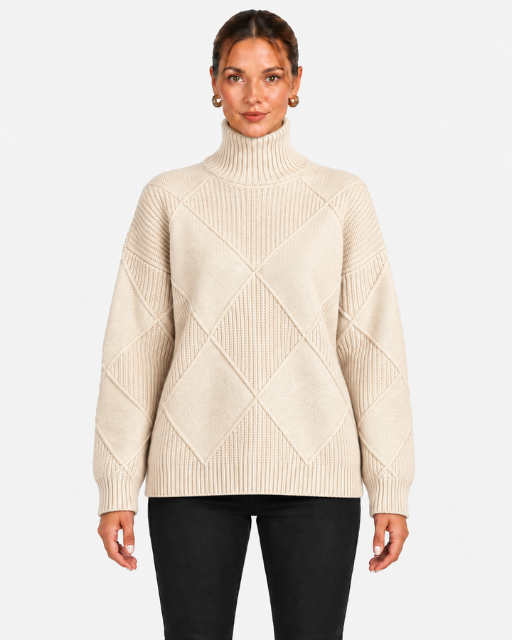 Textured Turtleneck Sweater for Women in Relaxed Fit, view 5 - Elena Harper