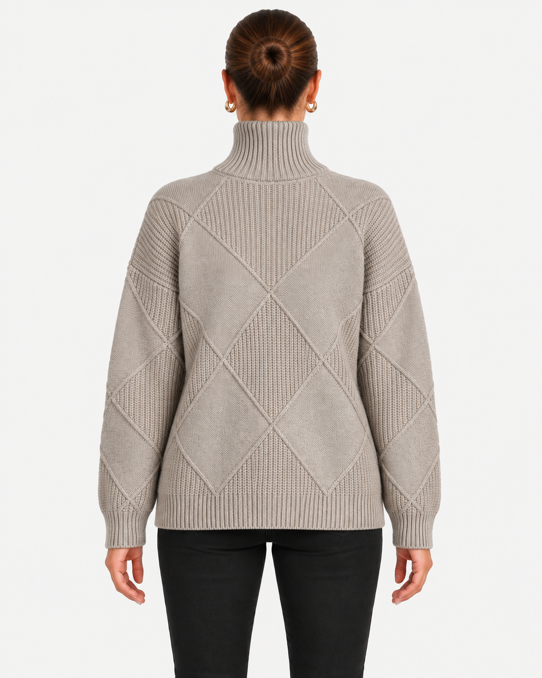 Textured Turtleneck Sweater for Women in Relaxed Fit, view 3 - Elena Harper