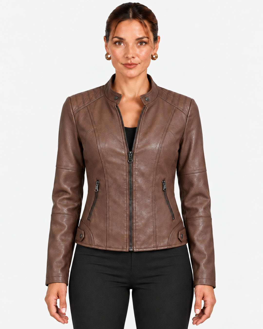 Women's Jacket with High Collar and Fitted Waist