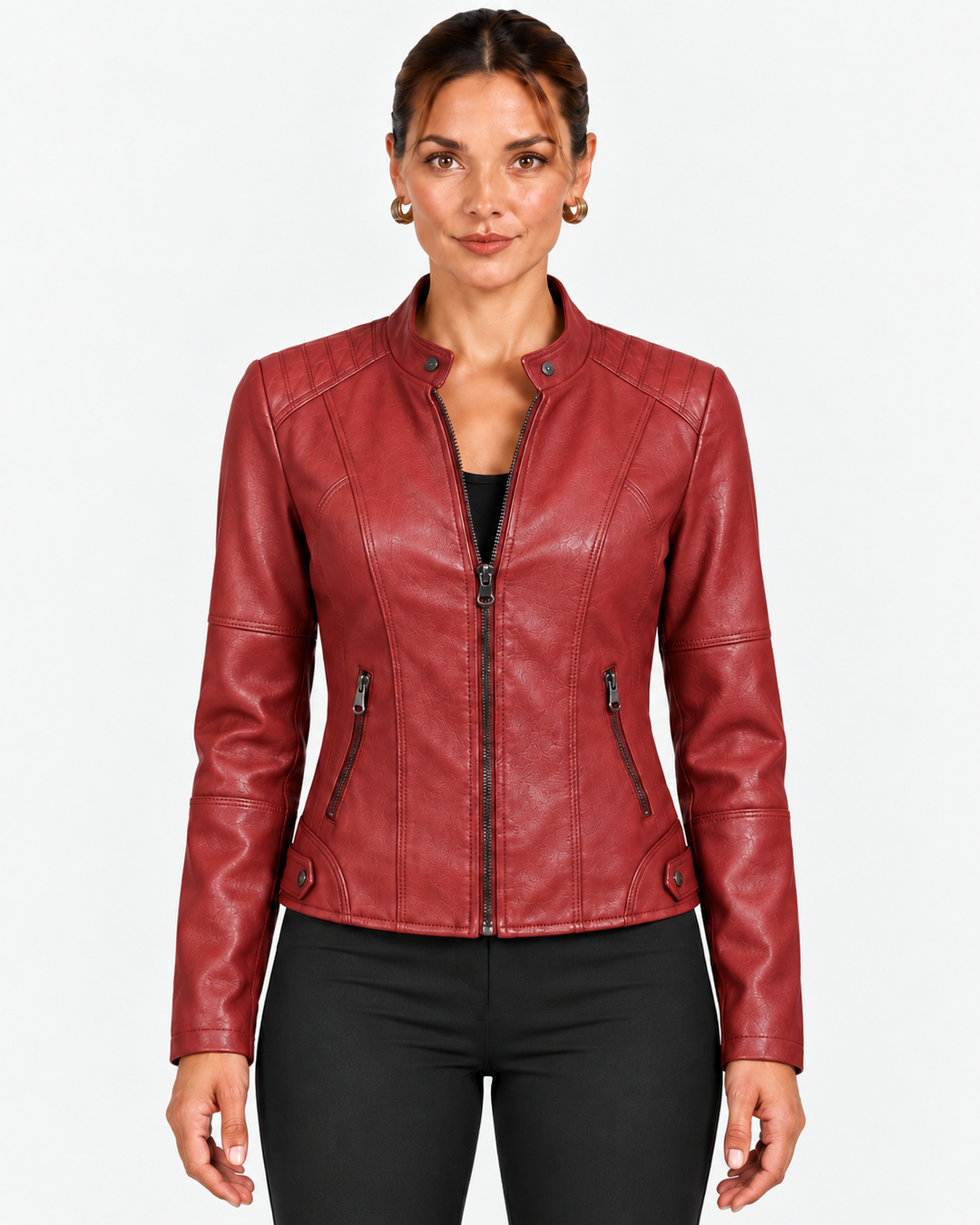 Women's Jacket with High Collar and Fitted Waist