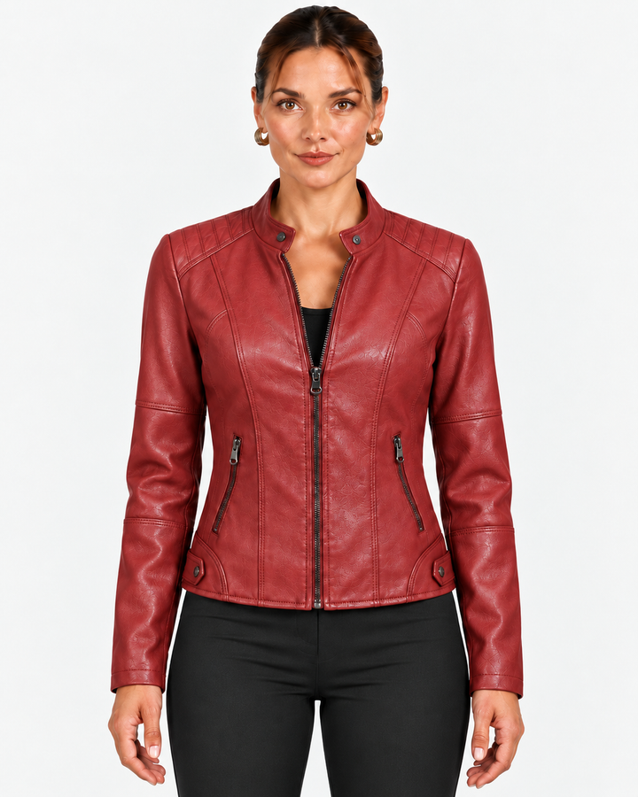 Women's Jacket with High Collar and Fitted Waist