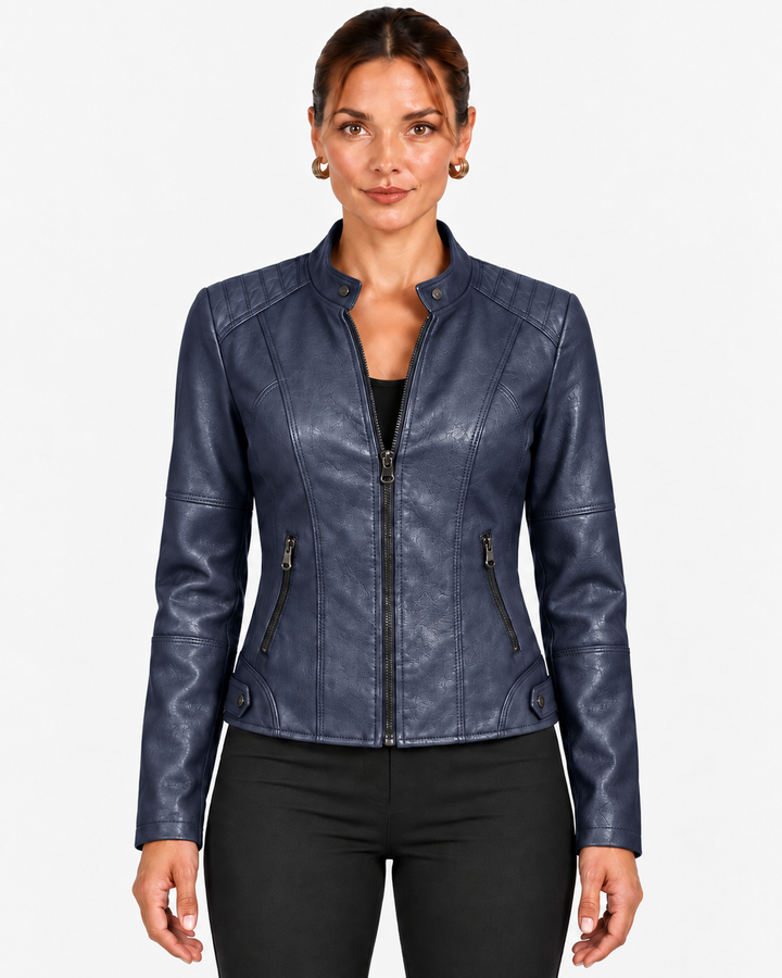Women's Jacket with High Collar and Fitted Waist