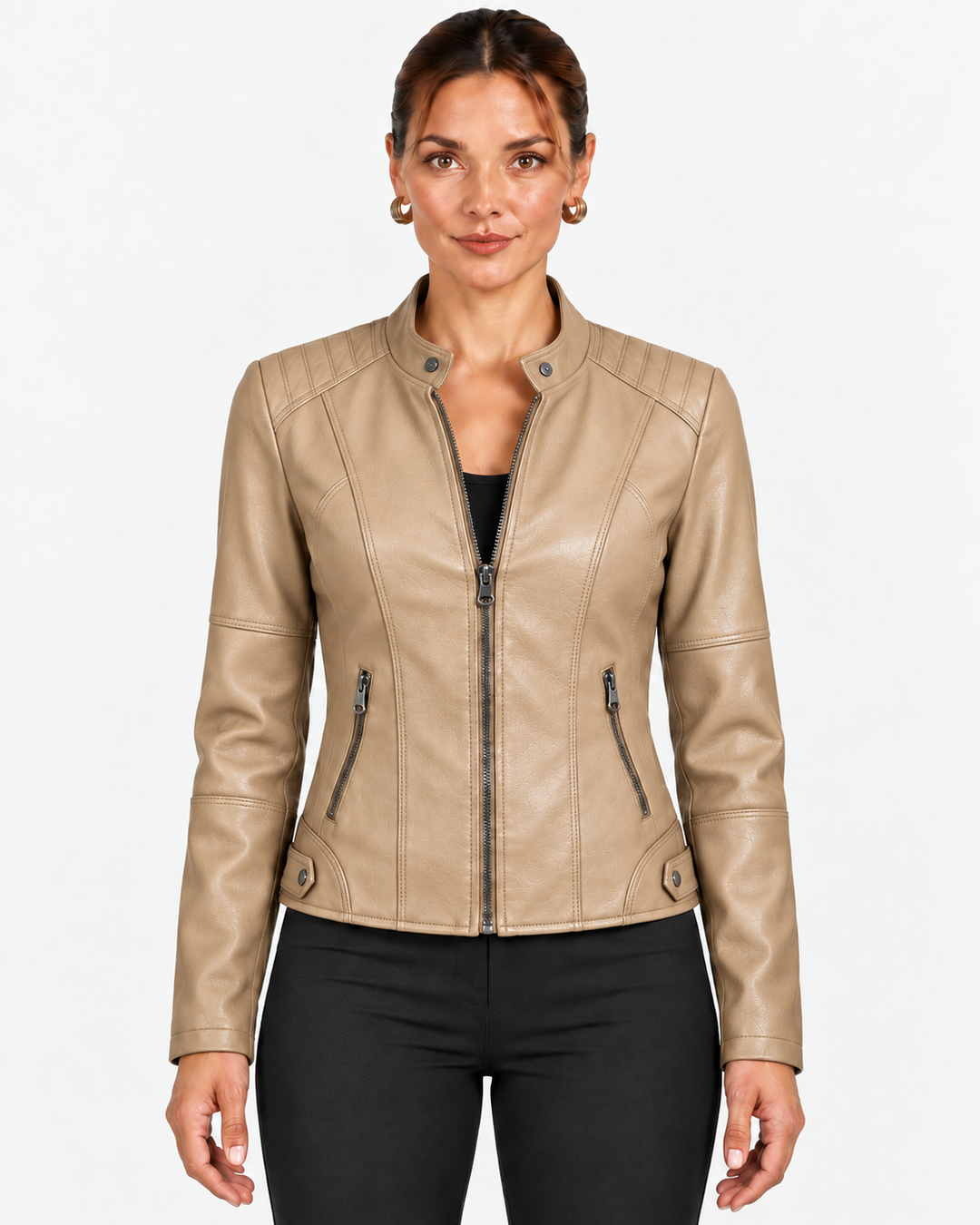 Women's Jacket with High Collar and Fitted Waist