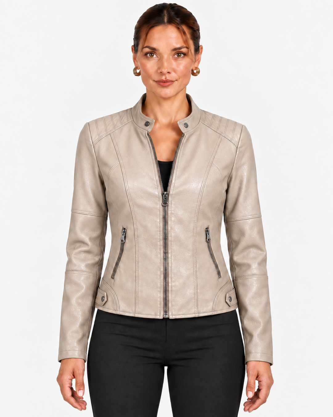 Women's Jacket with High Collar and Fitted Waist