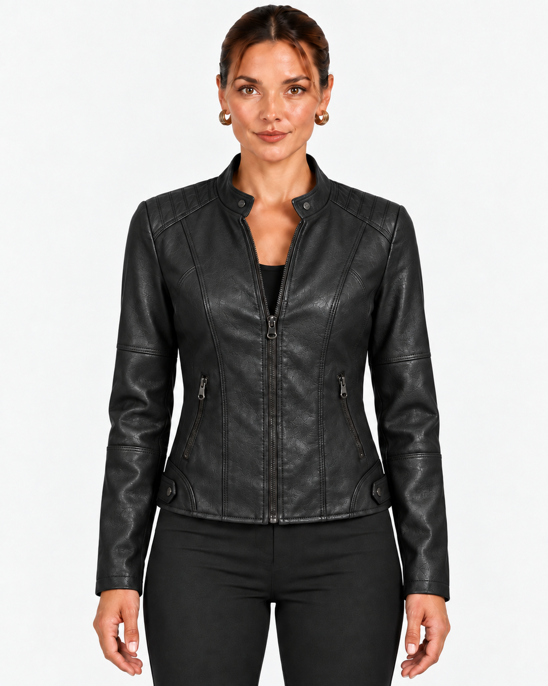 Women's Jacket with High Collar and Fitted Waist