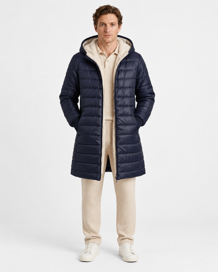 Quilted Hooded Fleece Lined Jacket for Men