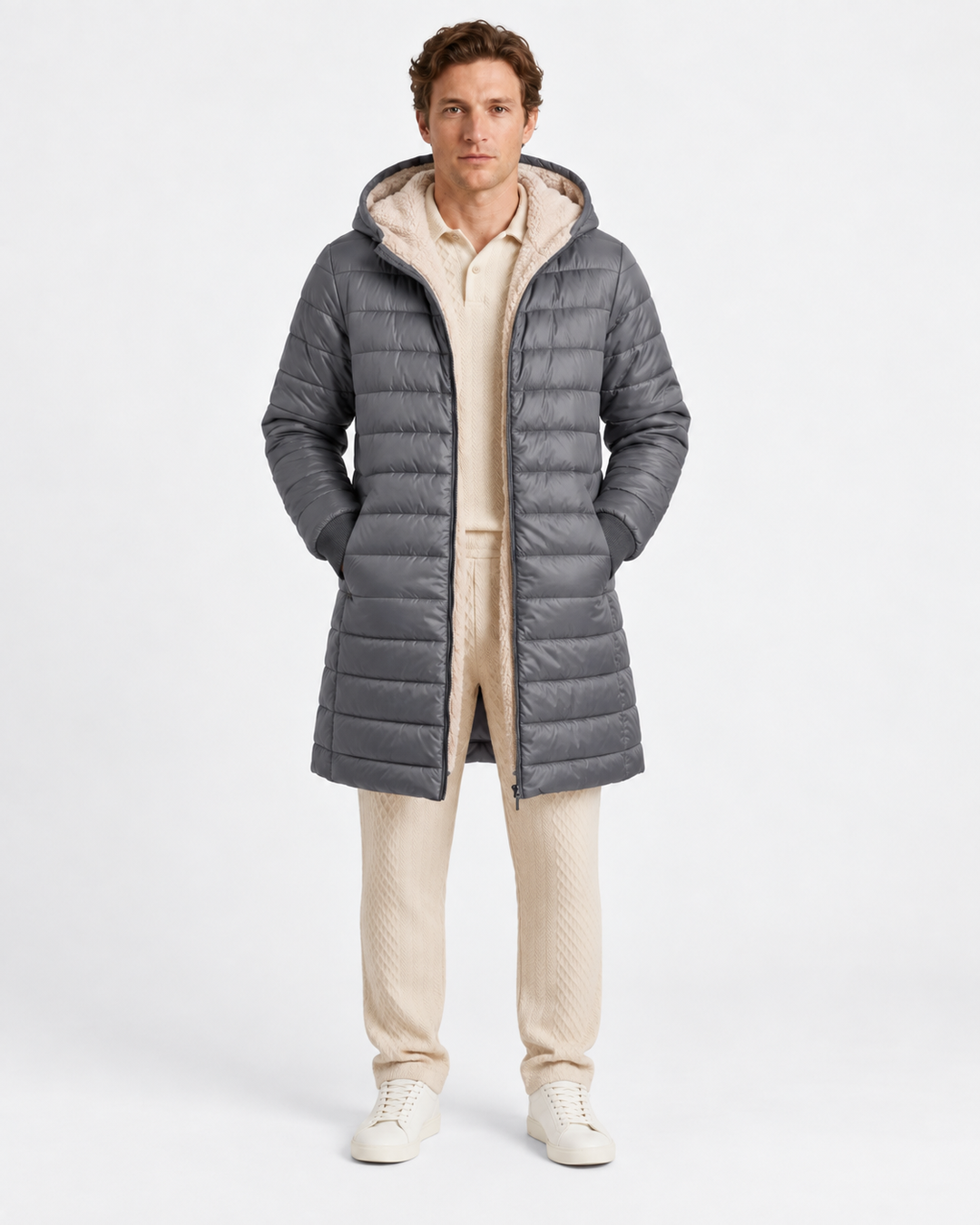 Quilted Hooded Fleece Lined Jacket for Men