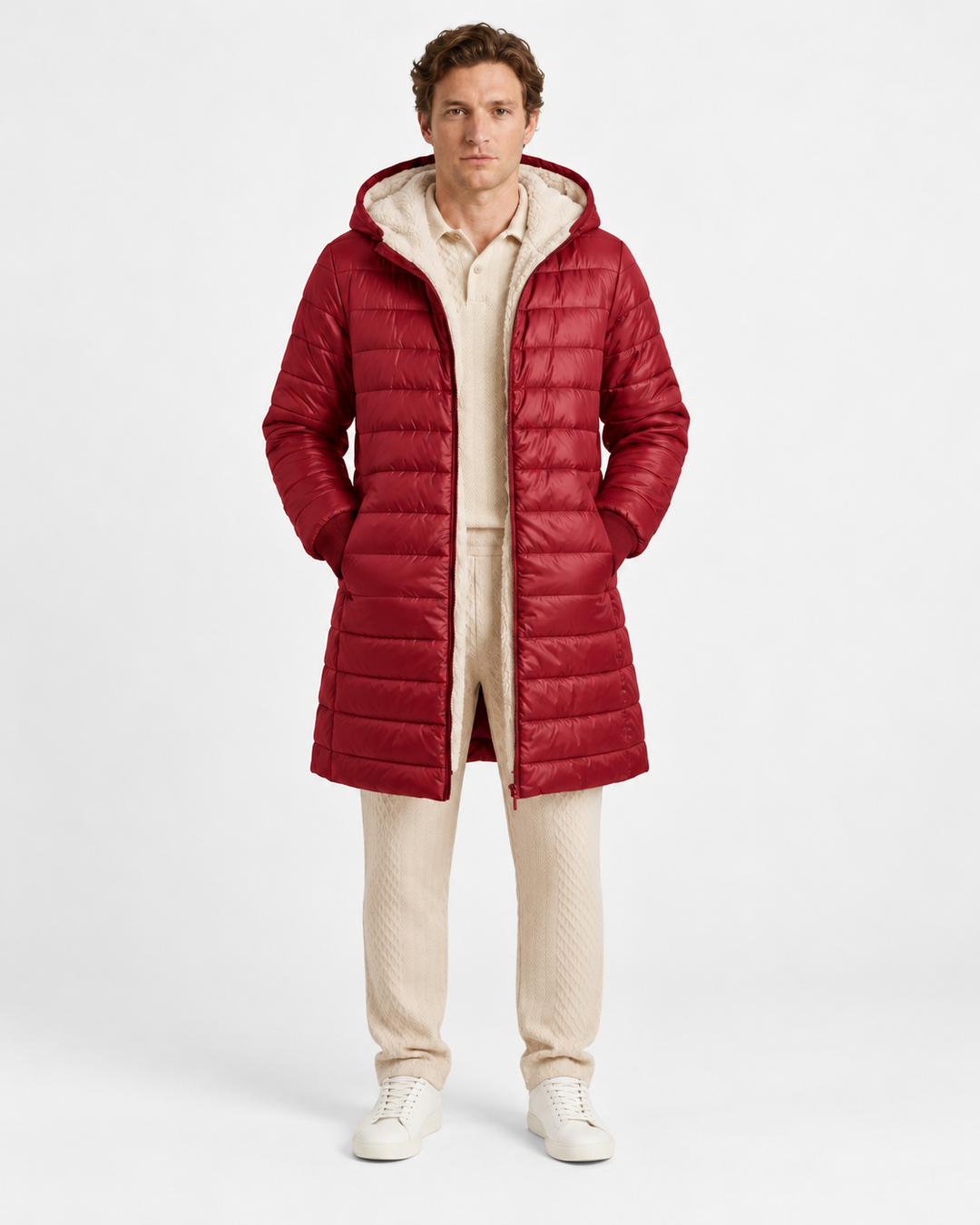 Quilted Hooded Fleece Lined Jacket for Men