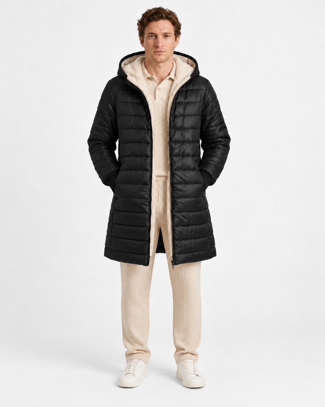 Quilted Hooded Fleece Lined Jacket for Men