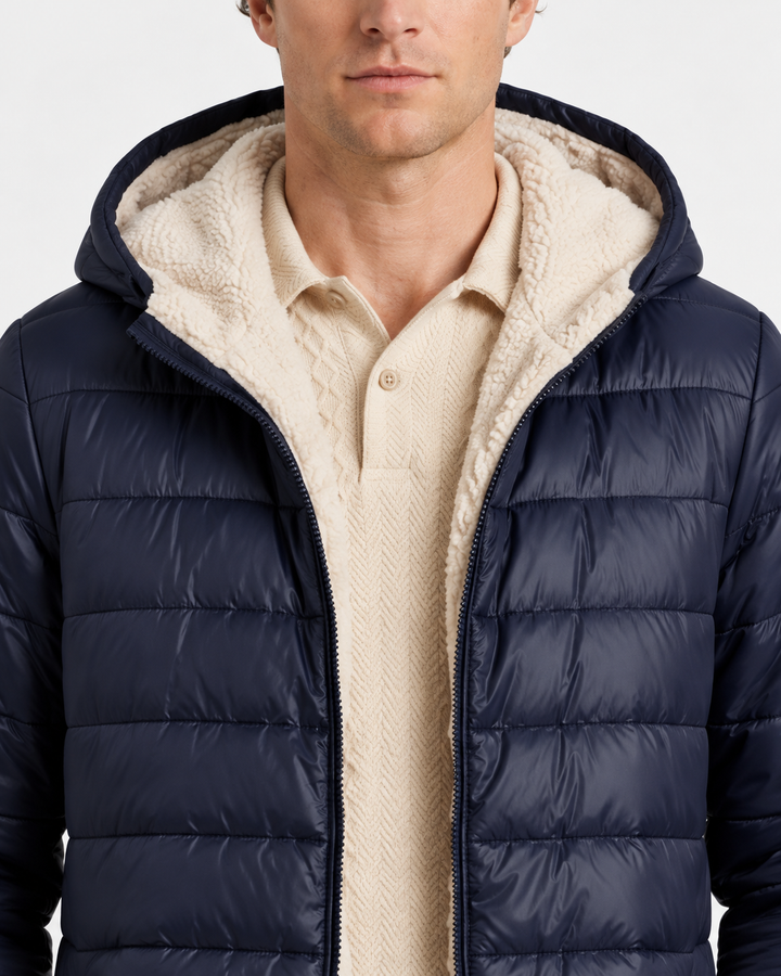 Quilted Hooded Fleece Lined Jacket for Men