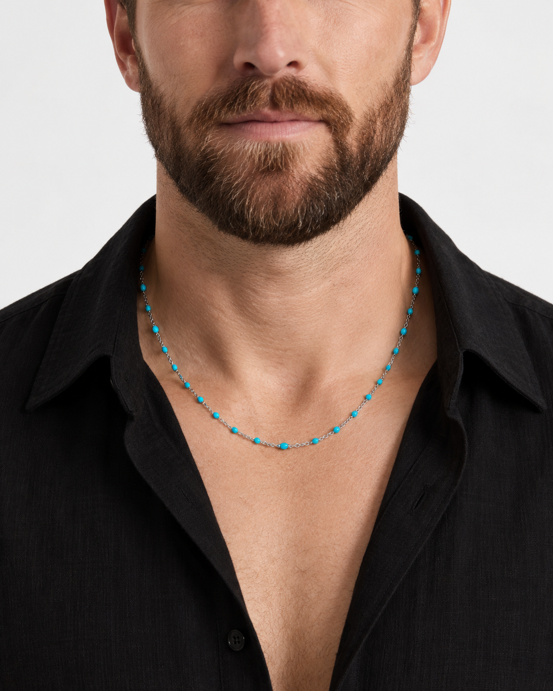 Silver Chain Necklace with Colored Stones for Men
