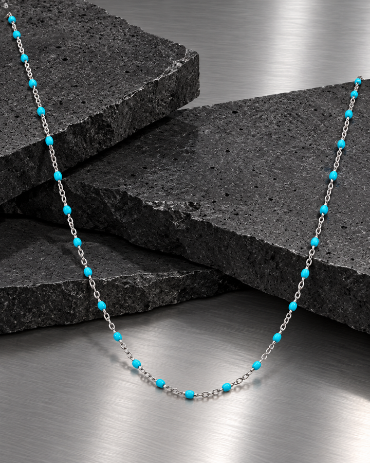 Silver Chain Necklace with Colored Stones for Men
