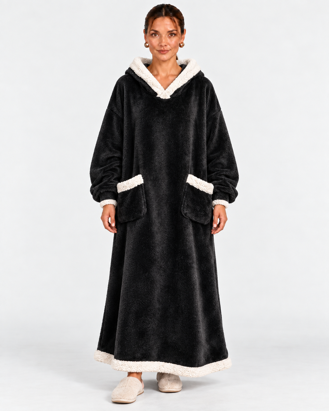 Long Plush Hooded Bathrobe For Women