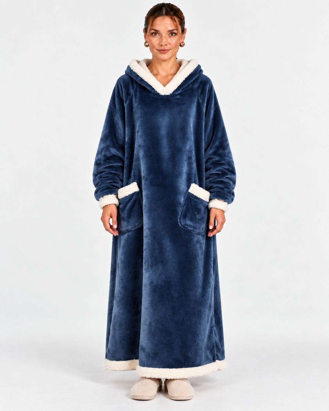 Long Plush Hooded Bathrobe For Women