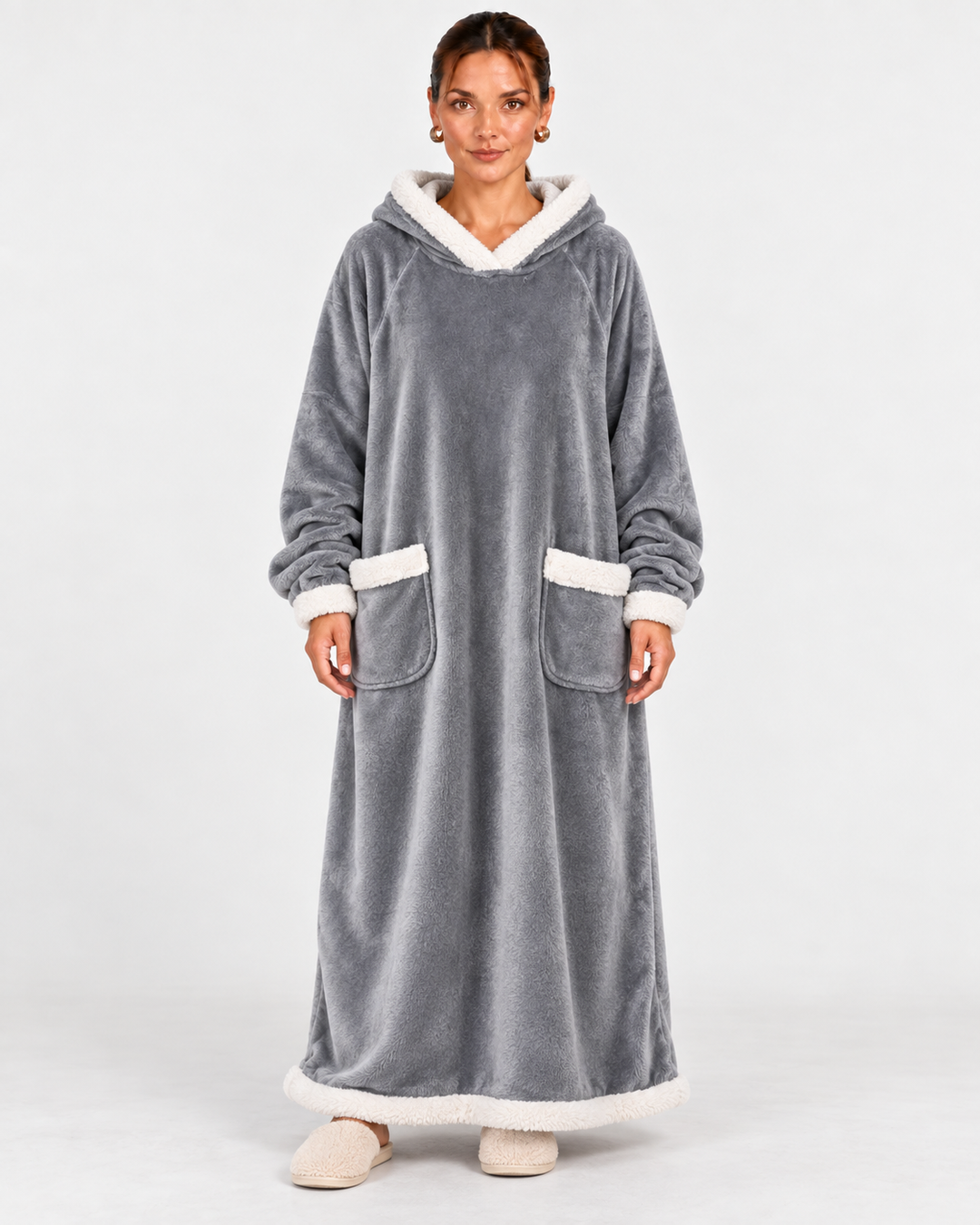 Long Plush Hooded Bathrobe For Women
