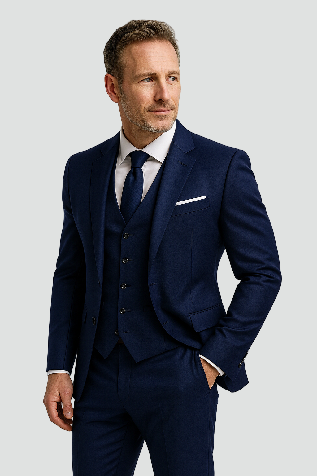 Men's Slim-Fit Formal Three-Piece Suit with Waistcoat