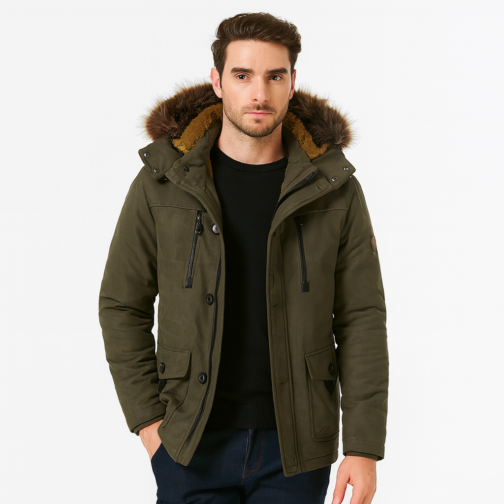 Men's Quilted Effect Coat with Hood - Renlor