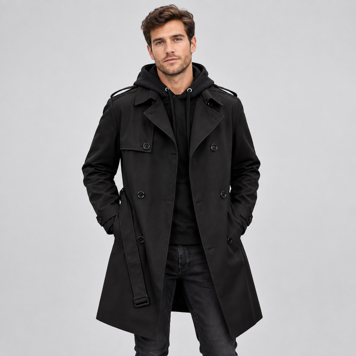 Tailored Men's Trench Coat Montarello, Double-Breasted