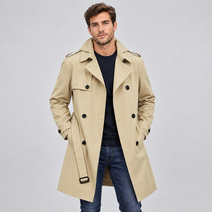 Tailored Men's Trench Coat Montarello, Double-Breasted