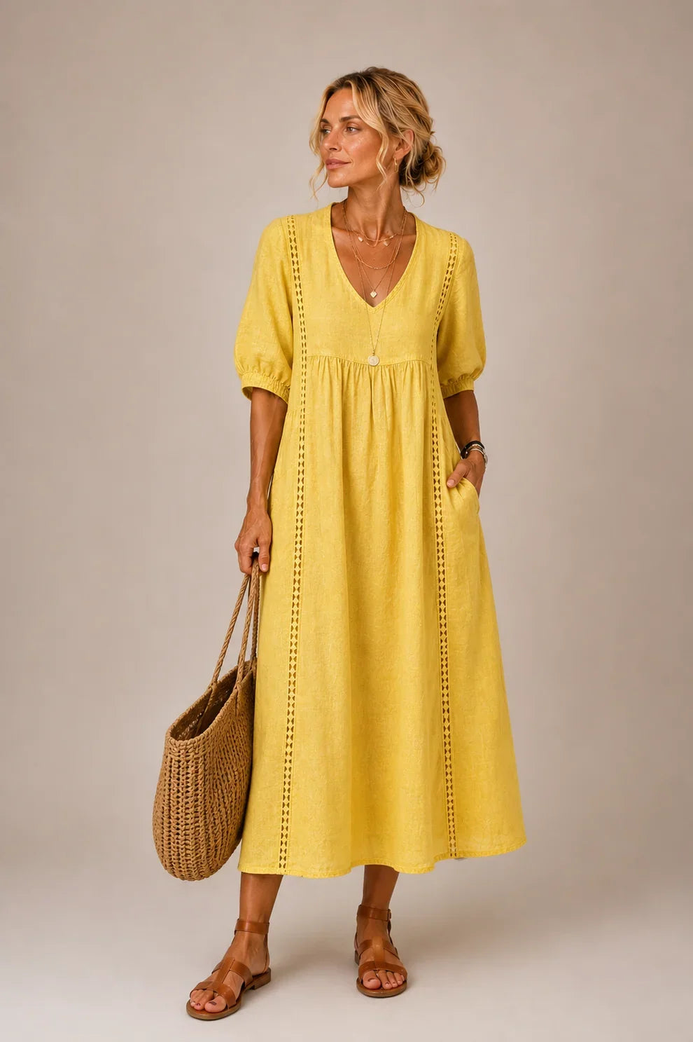 Natasja™ | Tummy-Hiding Midi Dress with V-Neck