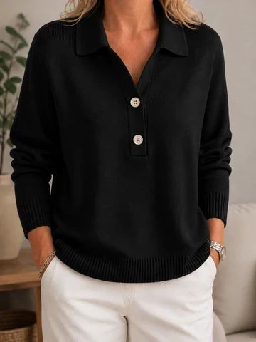 Women's Soft Sweater with Shirt Collar and Buttons