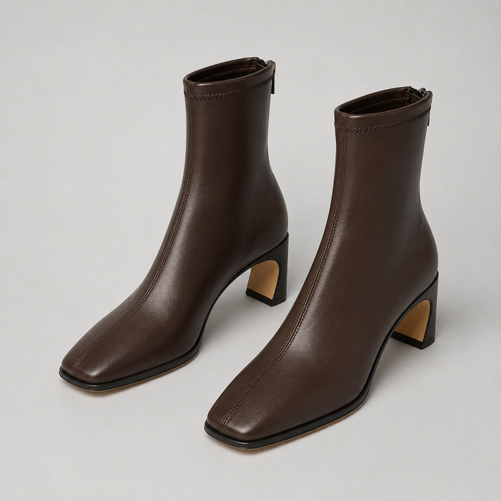 Montarello Women's Ankle Boots with Square Toe and Block Heel