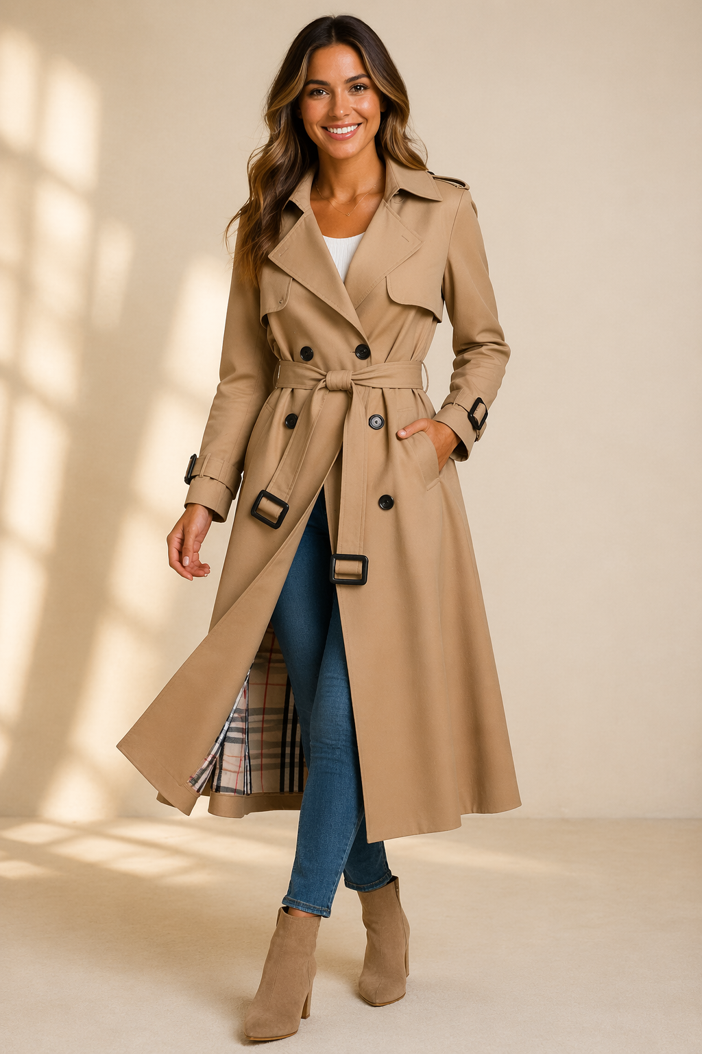 Beatrice | Women Belted Double Breasted Long Trench Coat