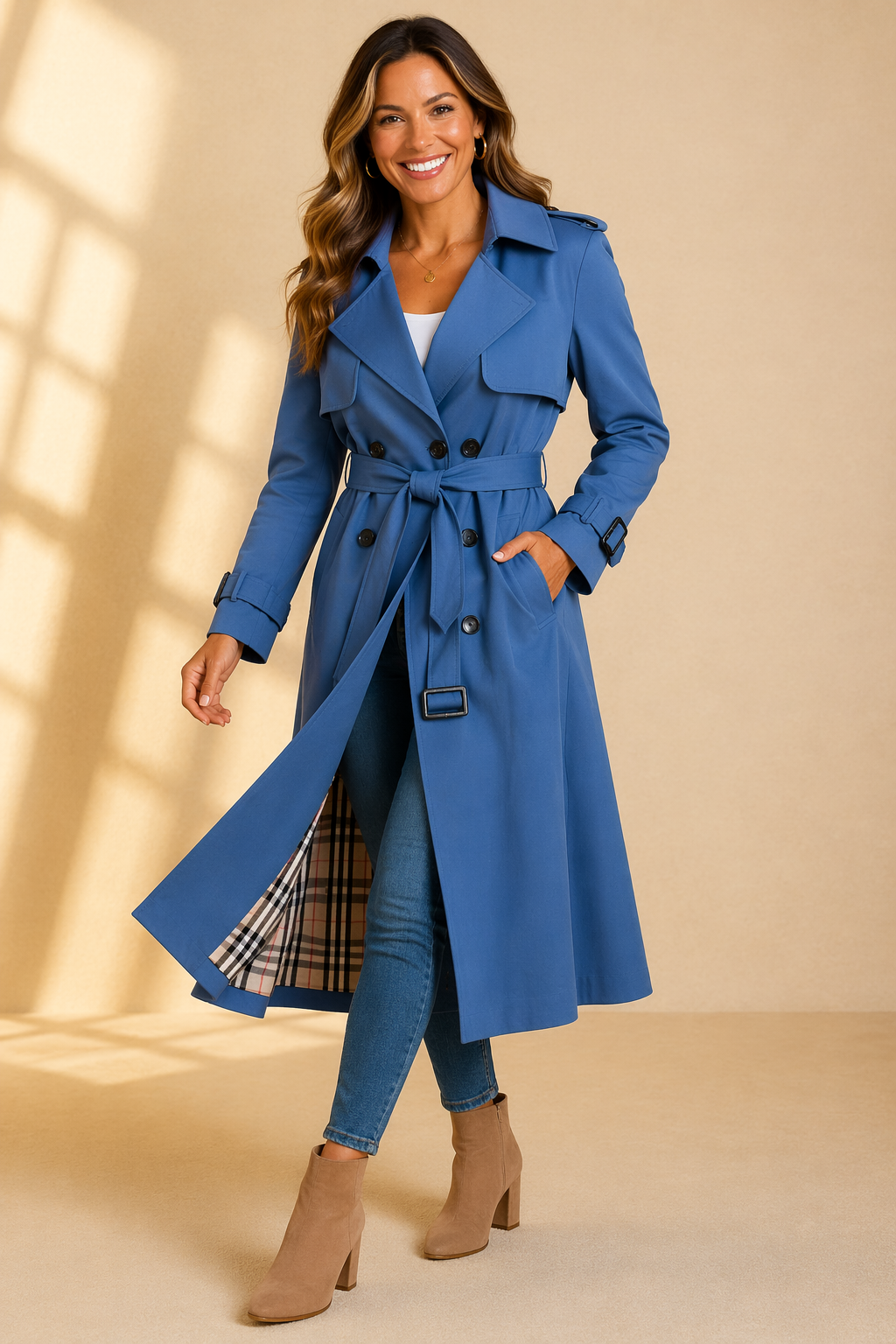 Beatrice | Women Belted Double Breasted Long Trench Coat