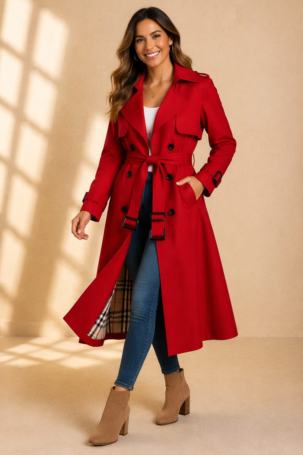 Beatrice | Women Belted Double Breasted Long Trench Coat