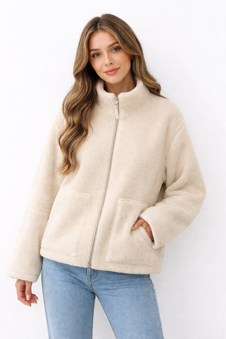 Front-closure Plush Coat for Women with Wide Lapel - Aino