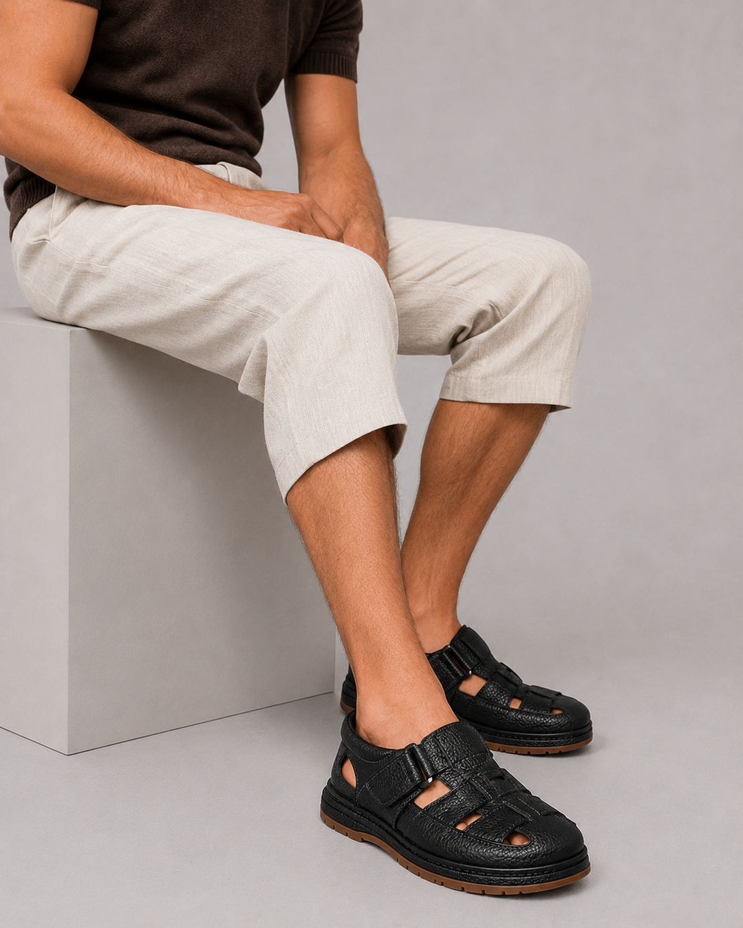 Harrington Oxford Men’S Leather Sandals, view 3 - Elena Harper