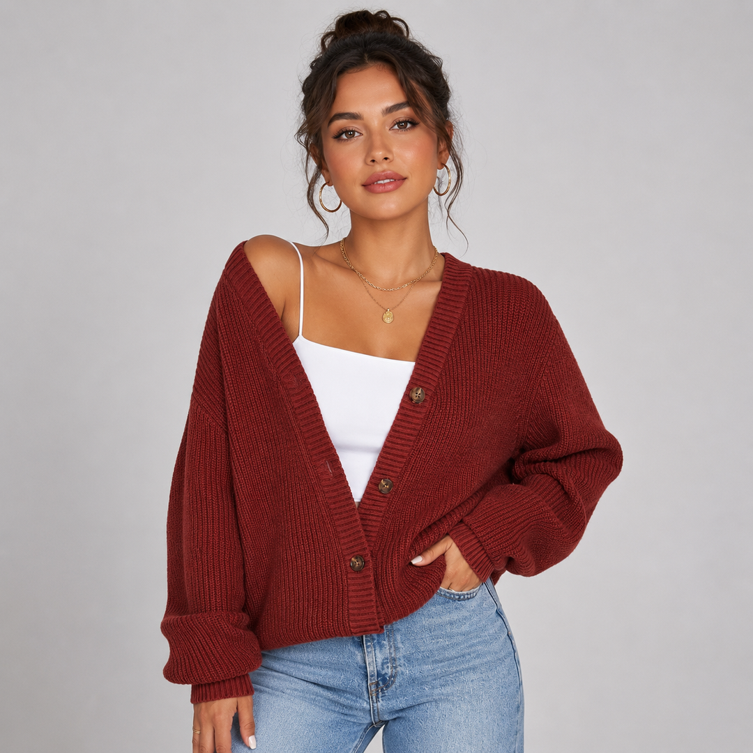 Montarello Women's V-Neck Button Front Cardigan, view 3 - Elena Harper