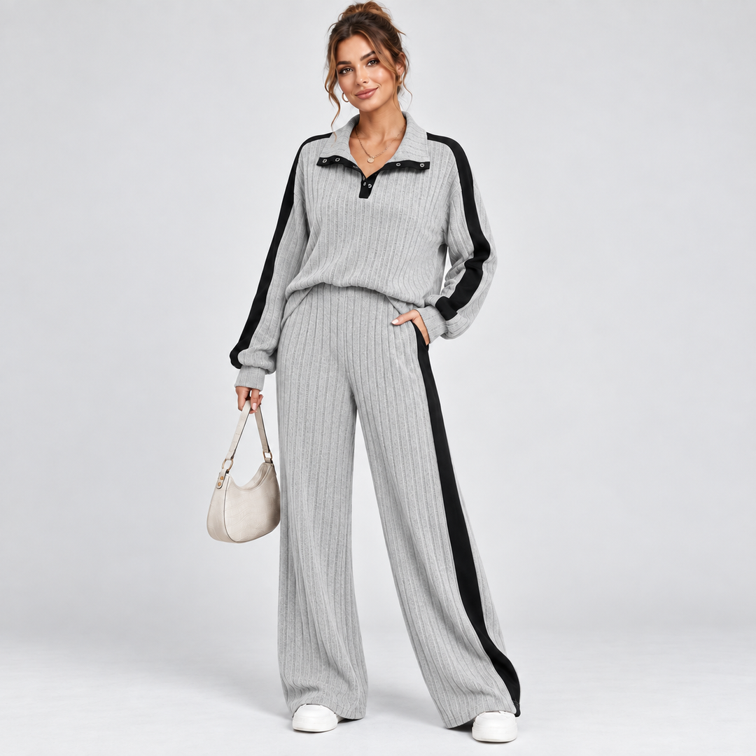Montarello Women's Lounge Set Striped Knit Contrast Trim Two Piece